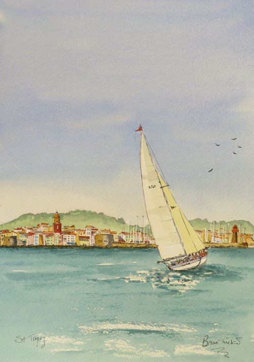 Yacht sailing at St Tropez by Brian Tucker