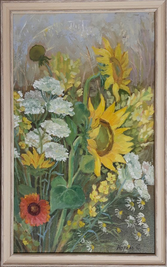Sunflowers - Original oil painting (2019),framed