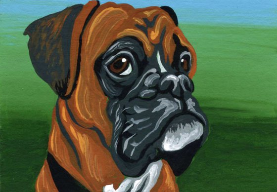 ACEO ATC Original Miniature Painting  Boxer Pet Dog Art-Carla Smale