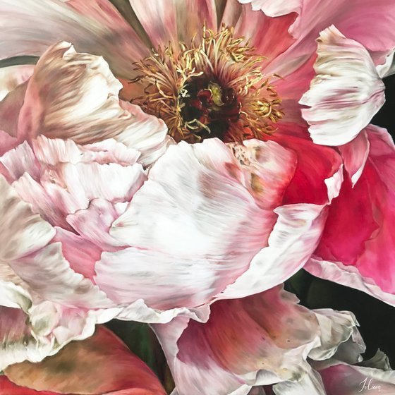 Large oil painting with peony 90*90 cm