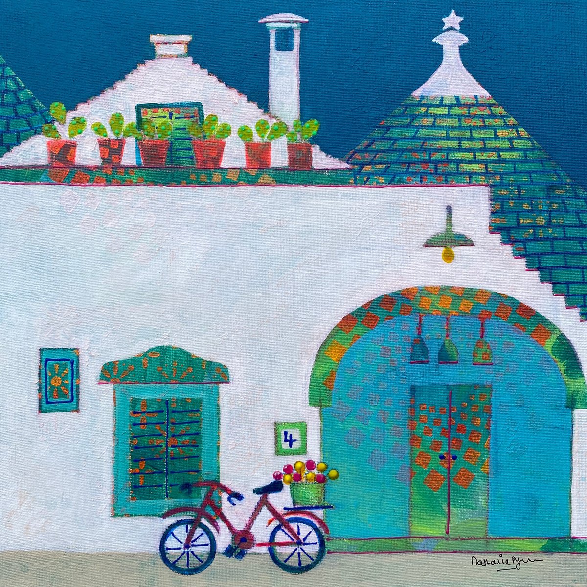 Illustrative Painting , Flower Delivery At No. 4 By Nathalie Pymm Art, 13 X 13, Artwork For Sale On Artfinder