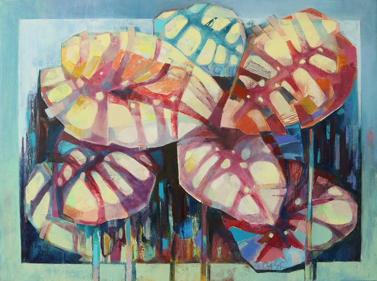 Expressive Botanical Oil Painting By Galya Koleva, 31 X 24, Sunny Spots, Original Artwork