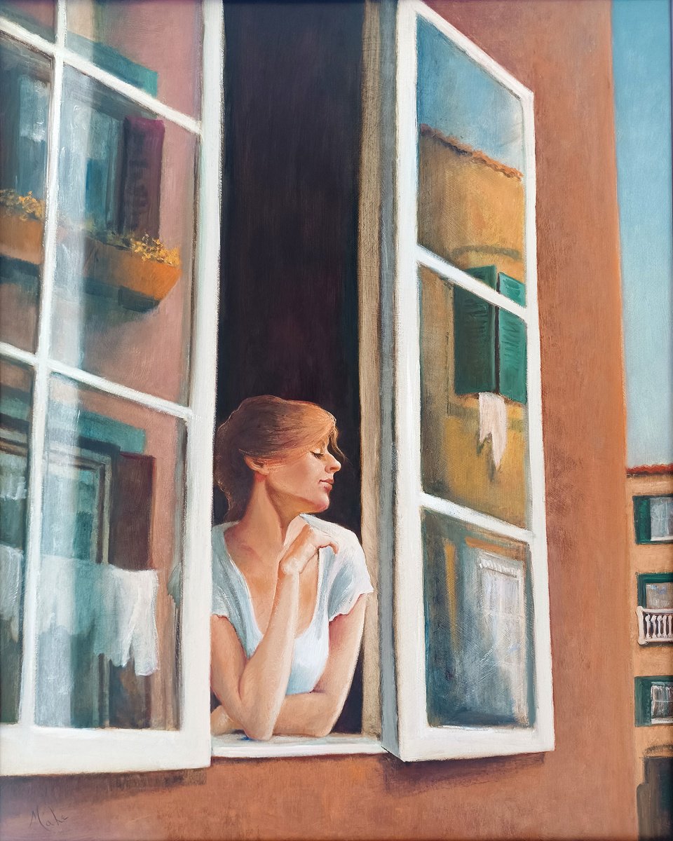 Expressive Oil Painting , Italian Windows By Isabel Mahe, 33 X 41, Artwork For Sale On Artfinder