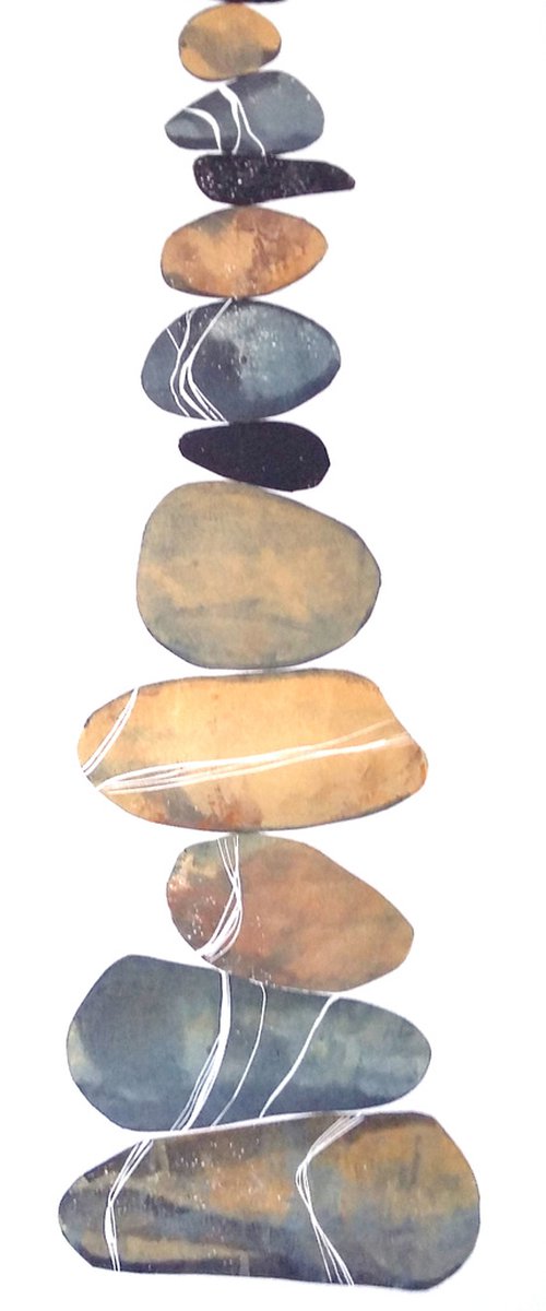 Zen stones - Twelve stones #10  ( banded balancing stones lino/monoprint) by Carolynne Coulson