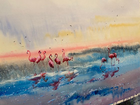 Watercolor “Flamingos Heaven no.2” perfect gift