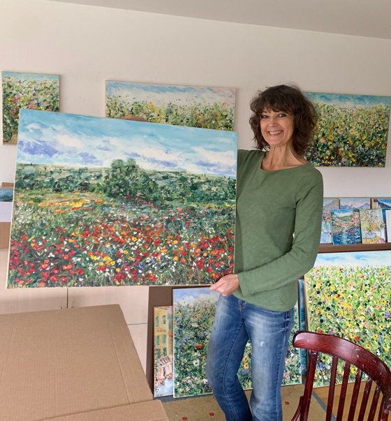 Red poppies field