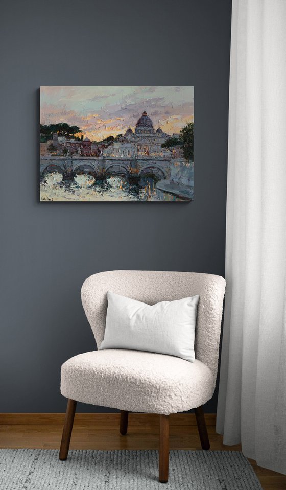 St. Angelo Bridge at Sunset, Rome