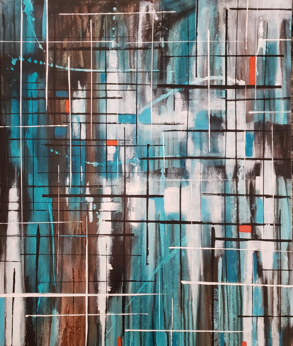 Geometric Abstract Acrylic Painting By Cathy Maiorano, 24 X 30, It