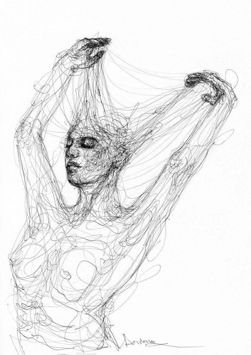 Expressive Portrait Ink Drawing By Doriana Popa, 8 X 12, Roam, Original Artwork