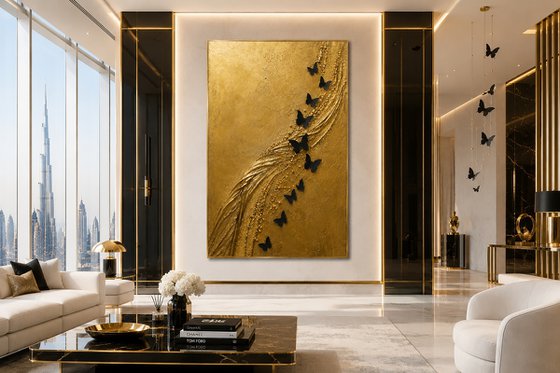 Gold Abstract Butterfly in Flight