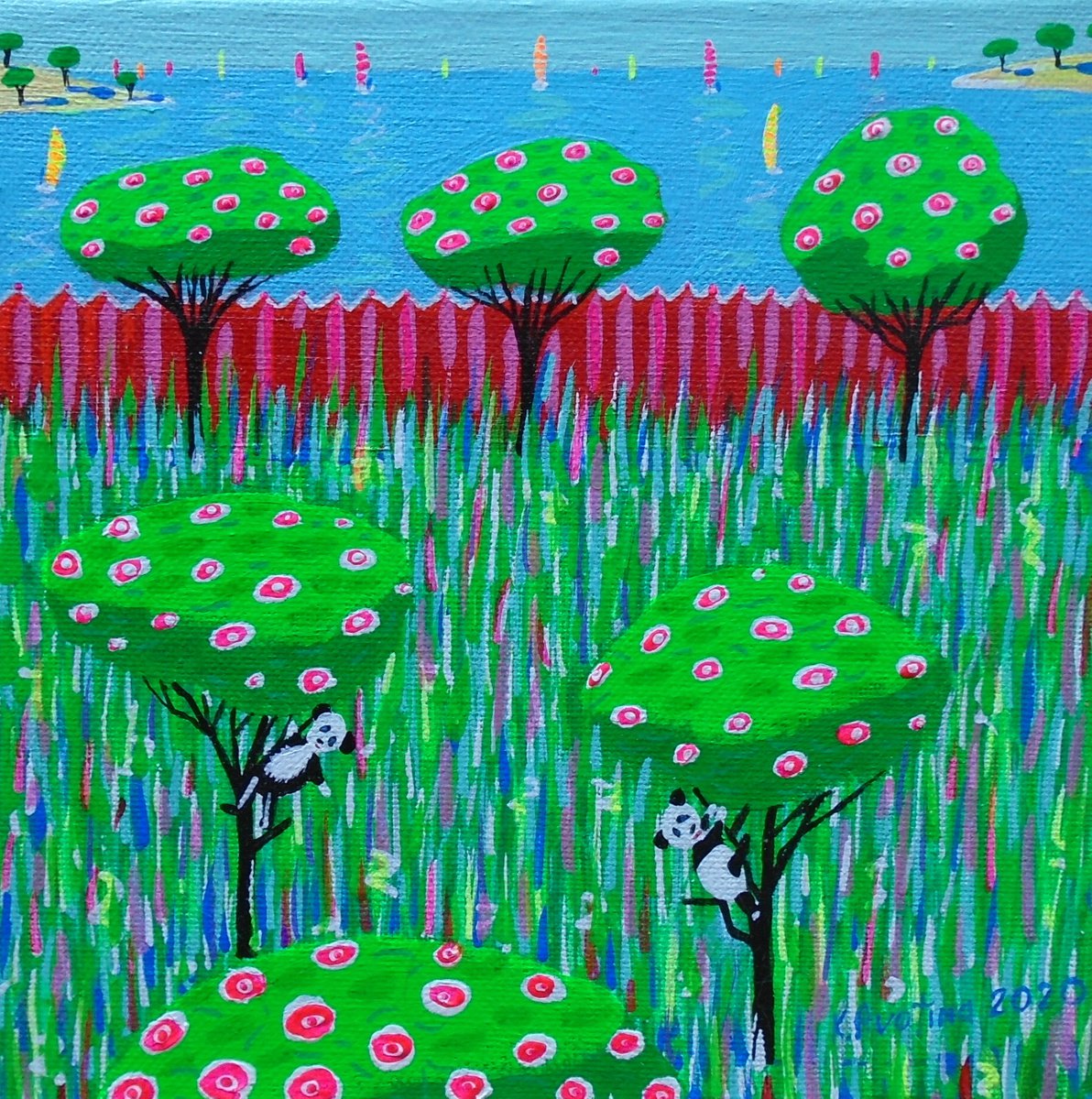 Impressionistic Animal Acrylic Painting By Katrina Avotina, 8 X 8", Hello Hello!, Original Artwork