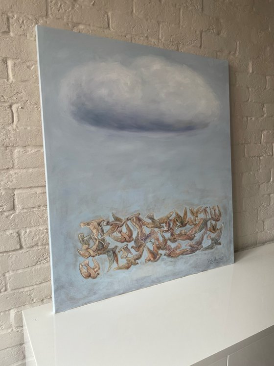 "Sky and birds". Original oil painting XXL