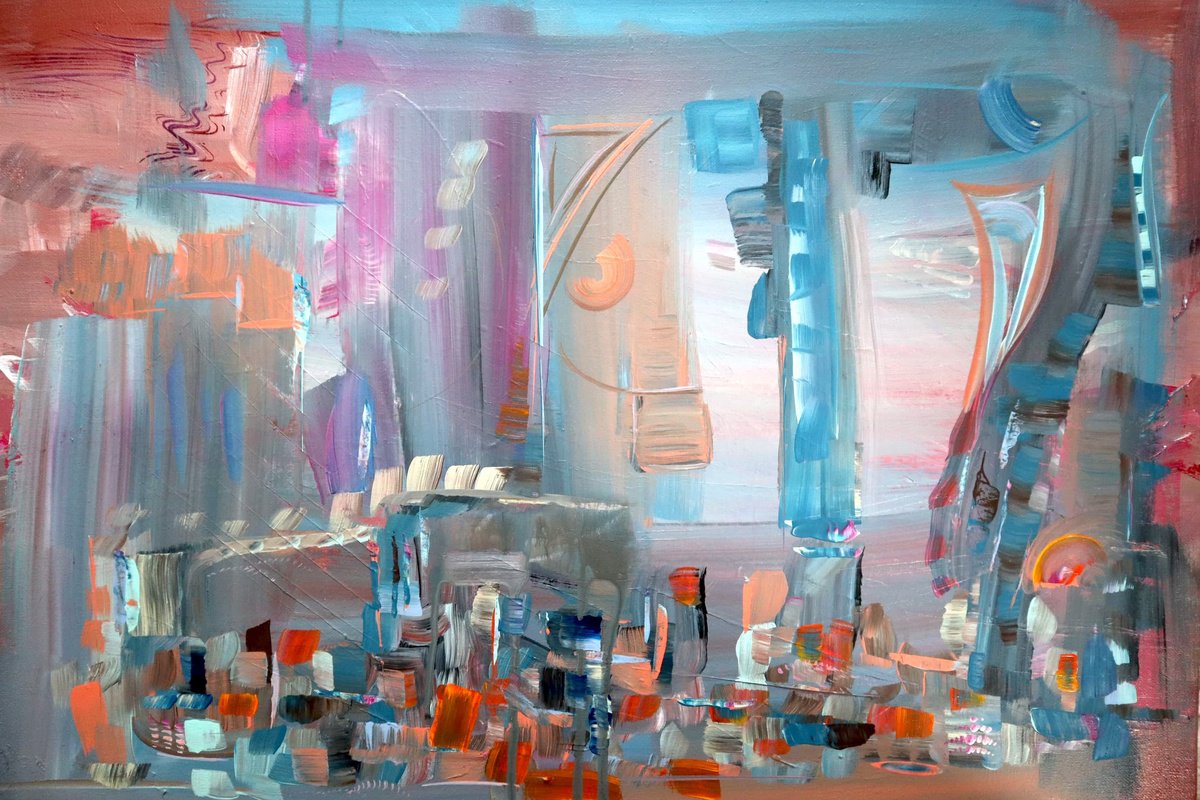 Abstract Acrylic Painting By Samah Kthar, 24 X 16", Come Together In Harmony, Original Artwork