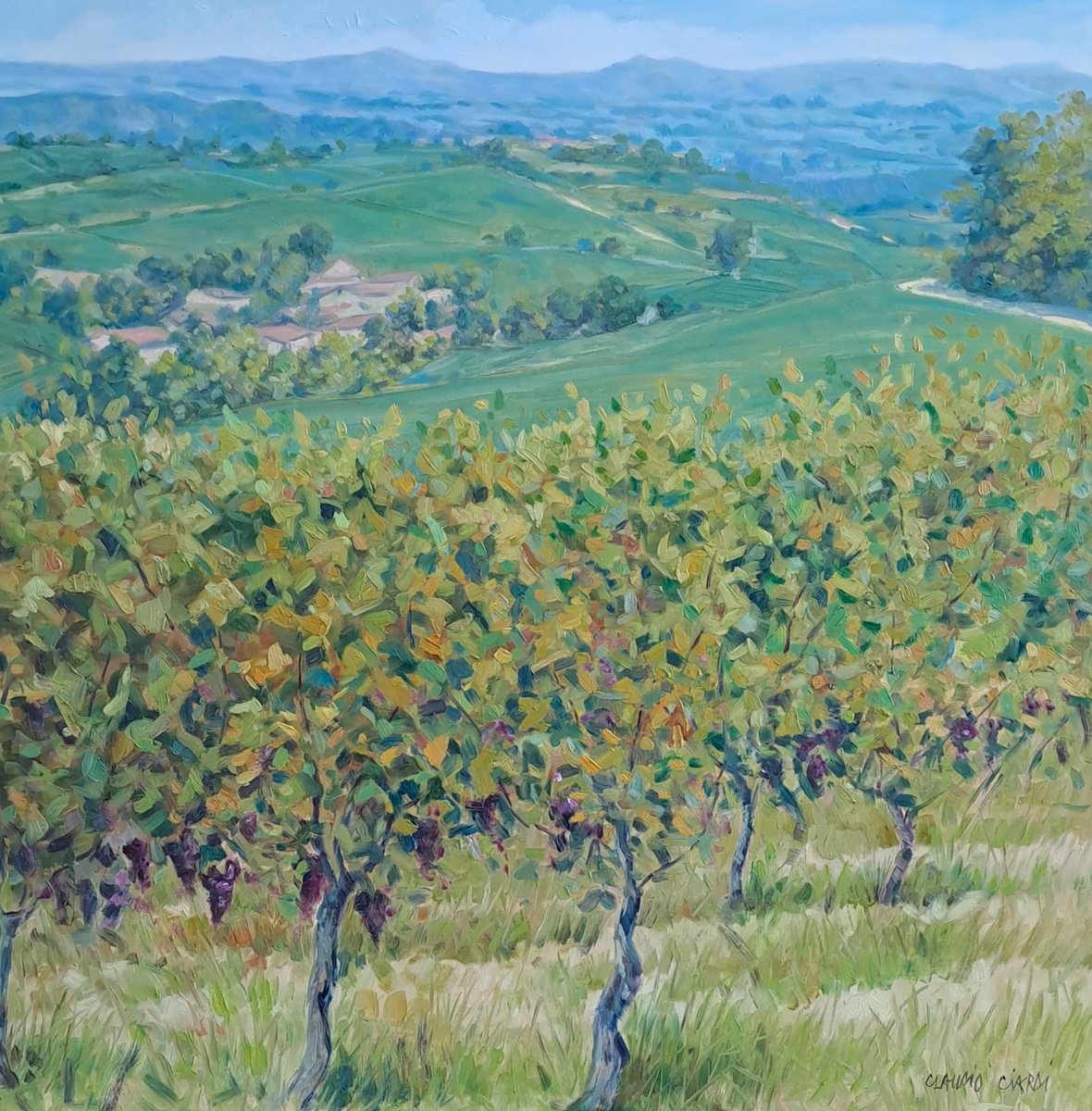 Impressionistic Landscape Oil Painting By Claudio Ciardi, 28 X 28, Langhe Landscape, Original Artwork