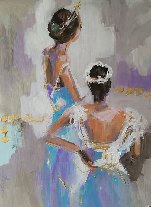 Backstage series  backstage 9 -Series Ballerina- woman Painting on MDF by Antigoni Tziora