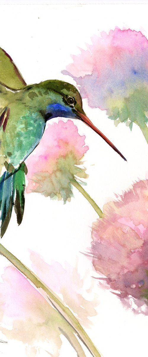 Hummingbird and Flowers by Suren Nersisyan