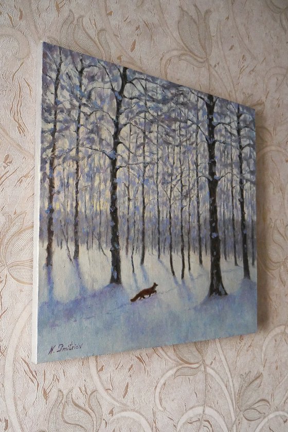 The Winter Morning In The Forest - winter landscape painting