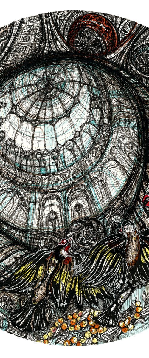 Goldfinch Birds Tondo by Maria Susarenko