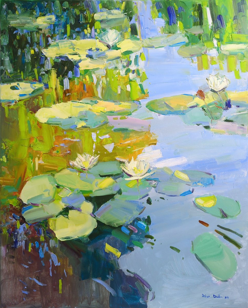 Impressionistic Landscape Oil Painting By Yehor Dulin, 31 X 39", "Water Chords", Original Artwork