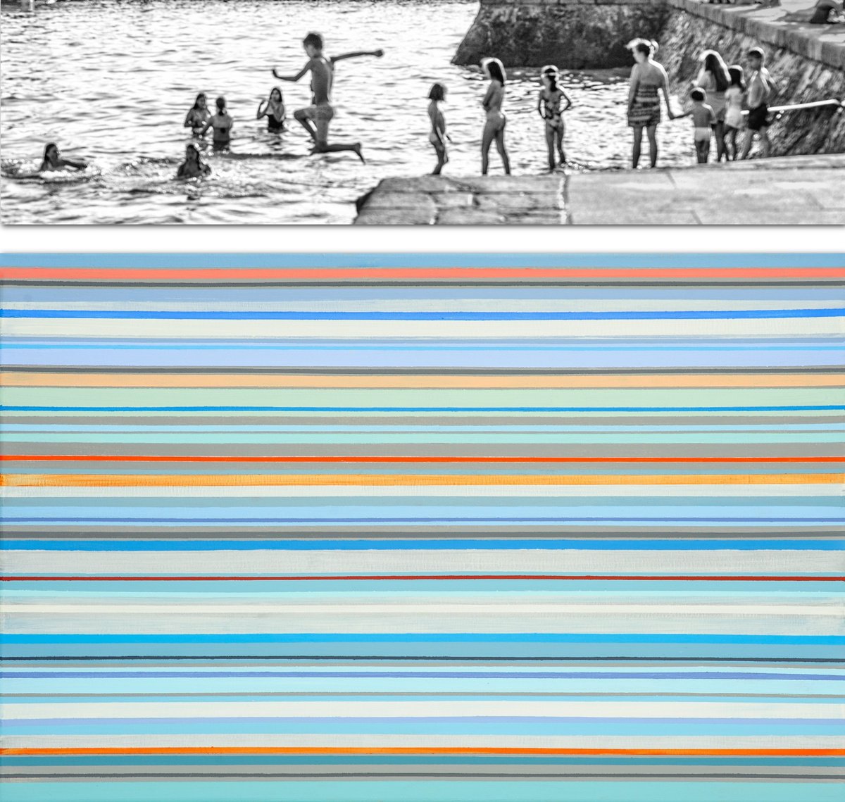 Geometric Landscape Painting By Susana Sancho Beltran, 36 X 33", Emotional Seascape, Original Artwork