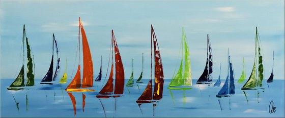 Colorful Summer- Abstract- Colourfull Sailboat Painting- Large Acrylic Art Canvas Wart Art Ready to hang