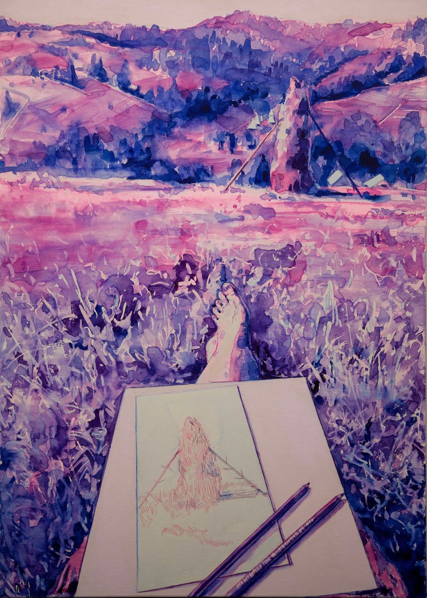 Expressive Landscape Watercolour By Alina Lobanova, 20 X 28, Village In Relaxing Time, Original Artwork