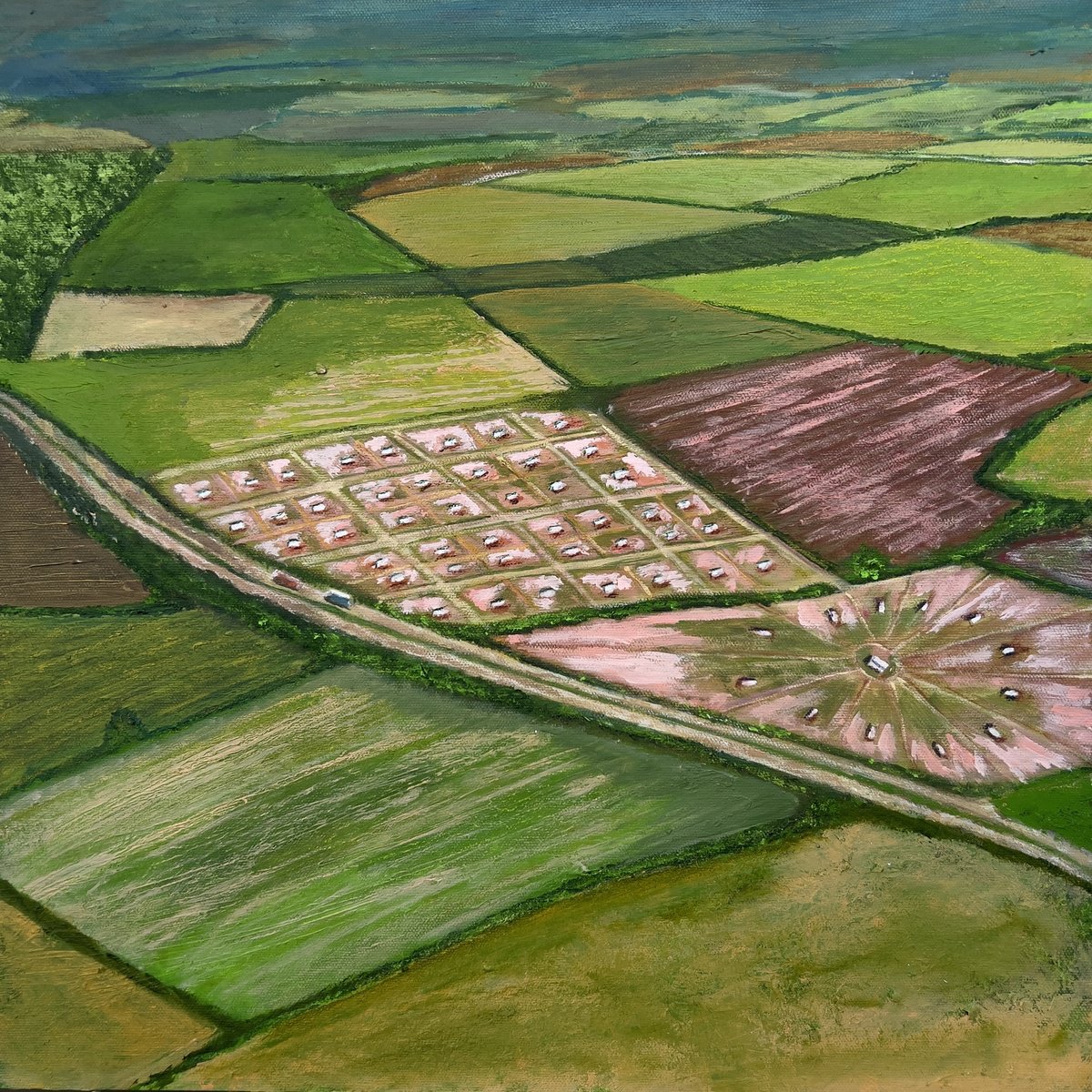 Impressionistic Landscape Acrylic Painting By Km Arts, 19 X 19", Take The Long Road, Original Artwork