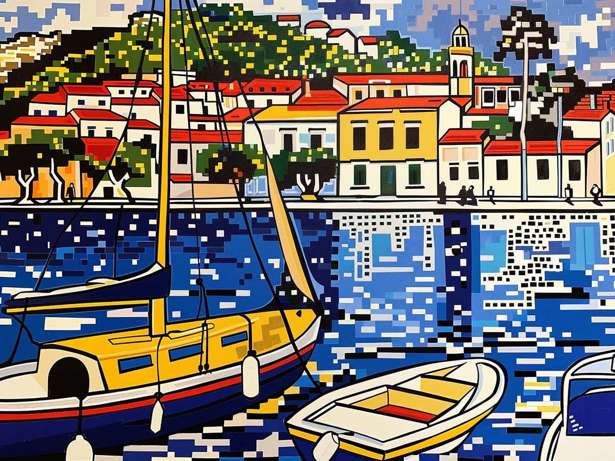 Urban And Pop Acrylic Painting , Pier In Pixels By Kosta Morr, 31 X 24, Artwork For Sale On Artfinder