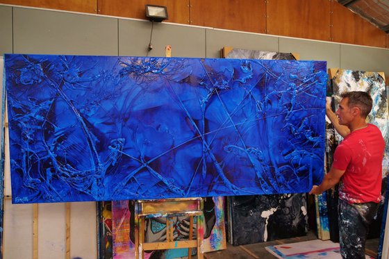 Inked Sapphire 270cm x 120cm Blue Abstract Art