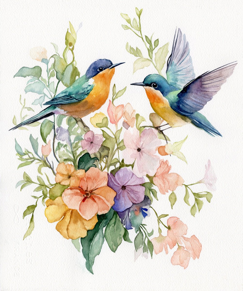 Illustrative Animal Watercolour By Tetiana Koda, 11 X 13", Song Of Spring, Original Artwork
