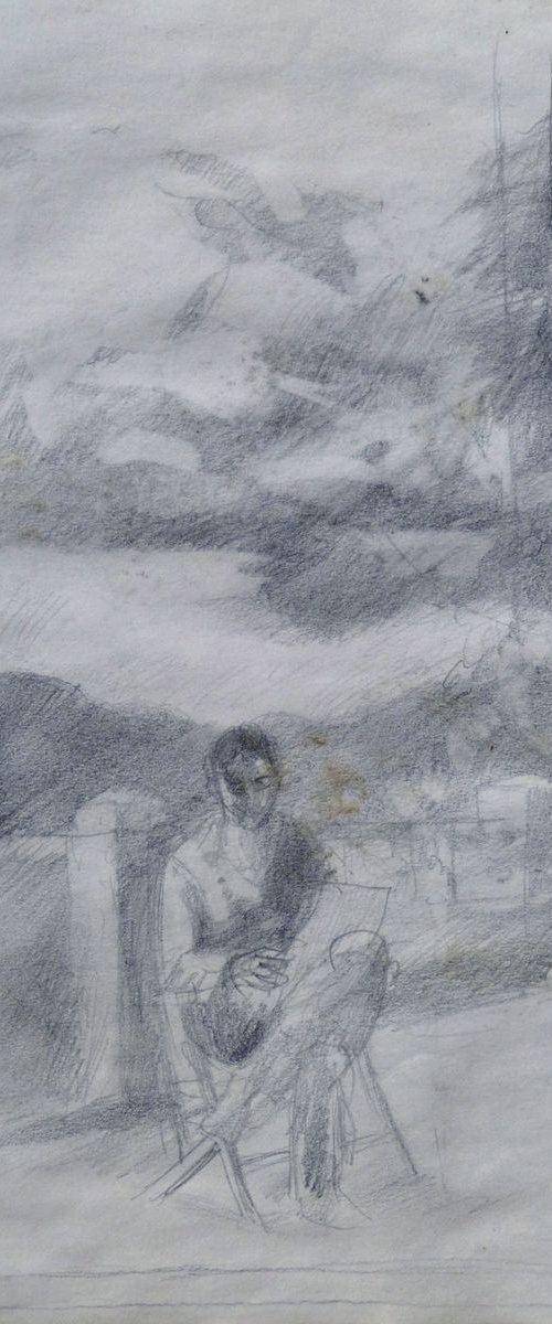 Reader in the garden, life drawing, 24x31 cm by Frederic Belaubre