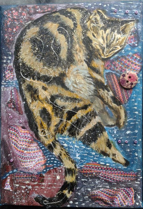 Cat amongst blankets by Fiona Plaisted