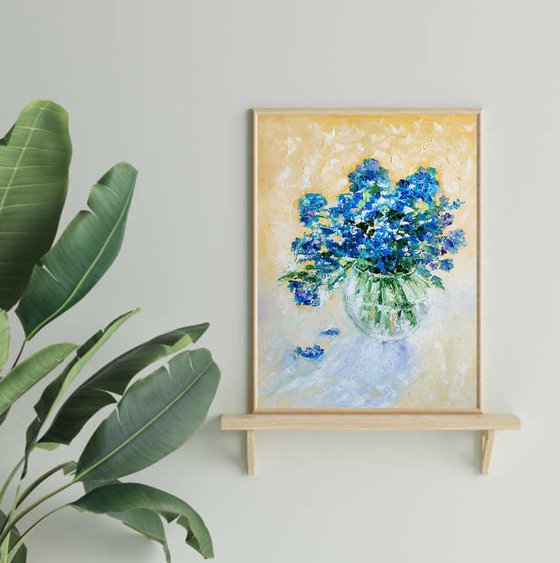 Blue Flowers Painting Bouquet of Forget-me-nots Wall Art