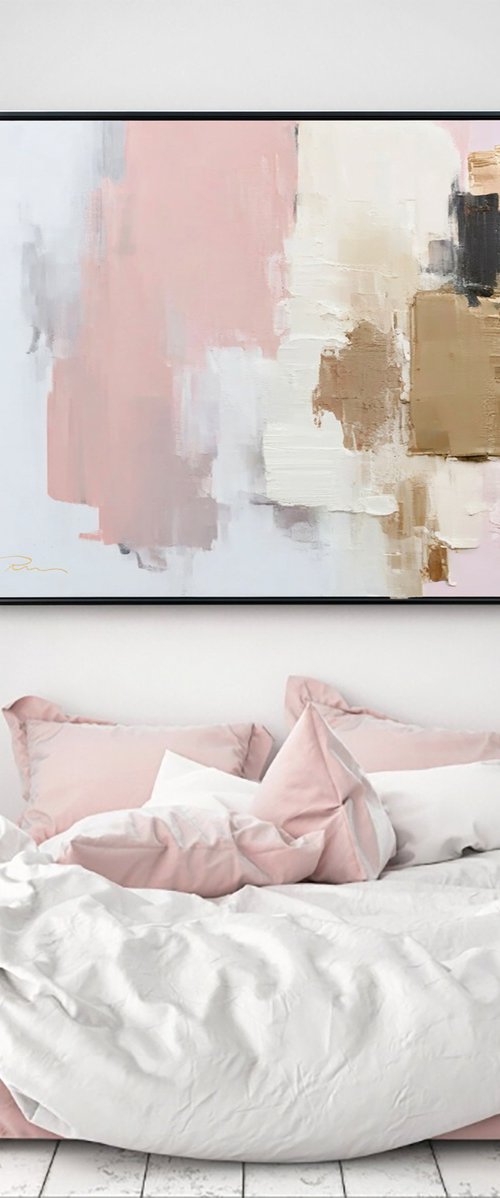 Large Pink and Gold Abstract by Indie Ru