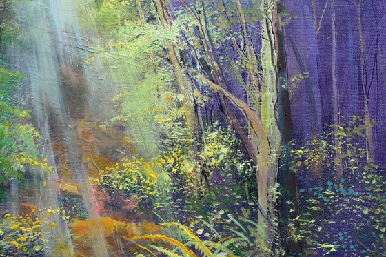 Forrest Glade Dawn Rays (Large Painting).