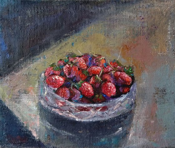 Still life - Strawberry․ 30x35cm, oil painting, ready to hang, impressionistic still life, fruit still life