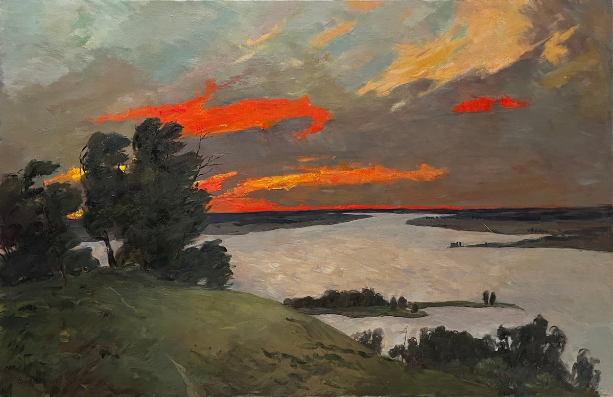 Impressionistic Landscape Oil Painting By Bohdan Dobrivskyi, 79 X 51, The Light Burning In Anxiety, Original Artwork