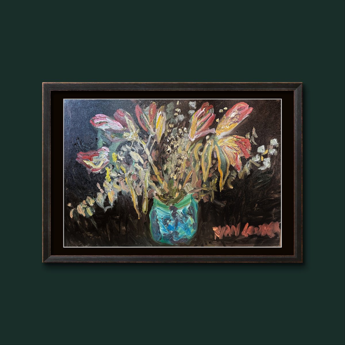 Expressive Botanical Oil Painting By Ryan Louder, 30 X 20", Wilting Lillies, Original Artwork