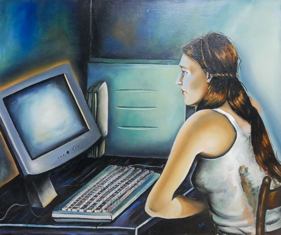 Oil painting on canvas, MODERN LONELINESS, huile sur toile ( youth artwork )