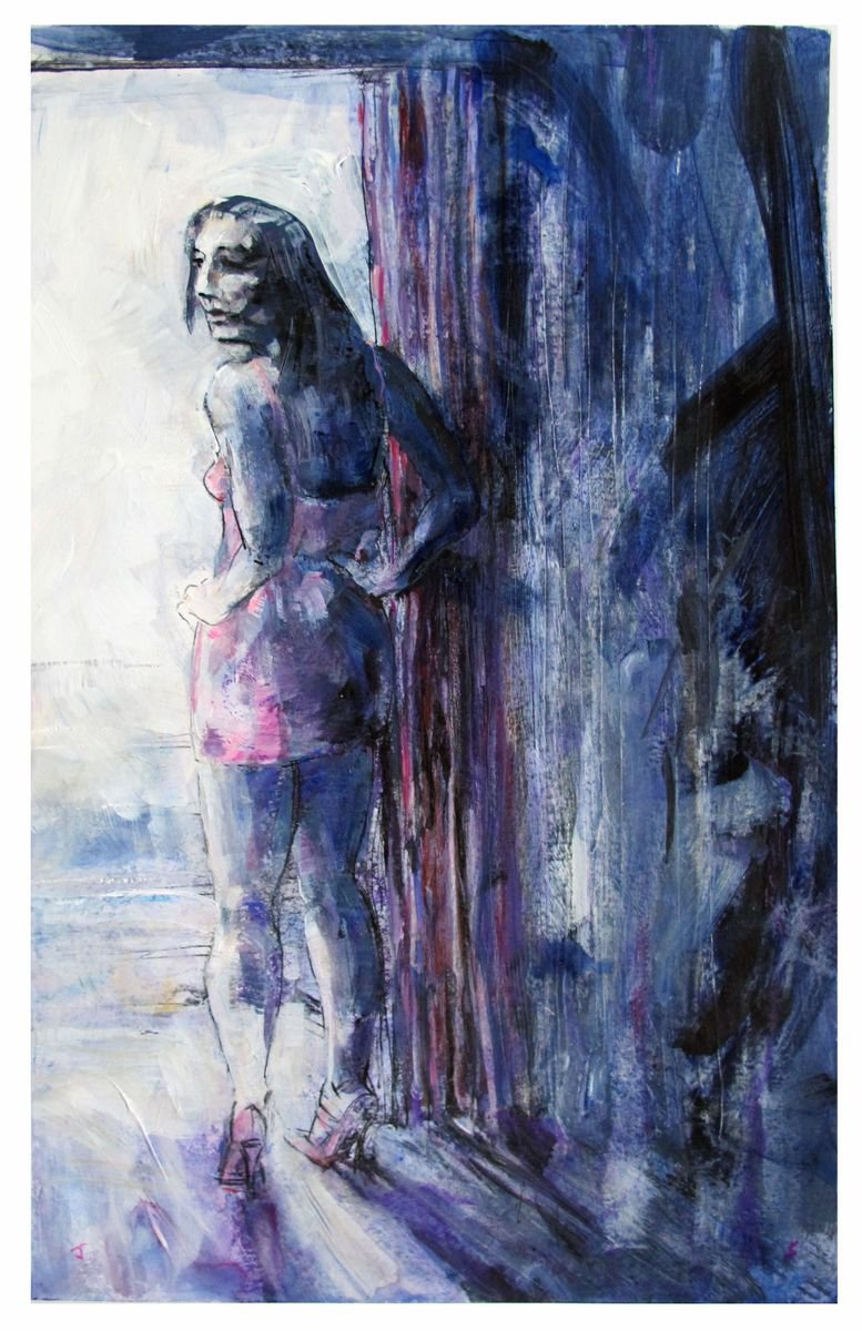 Impressionistic Portrait Painting By John Sharp, 13 X 20, Soho Doorway 9, Original Artwork