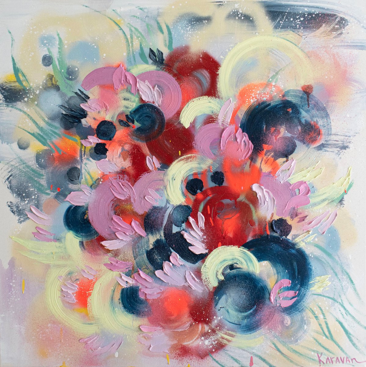 Abstract Botanical Oil Painting By Nataliia Karavan, 30 X 30", Magical Dream, Original Artwork