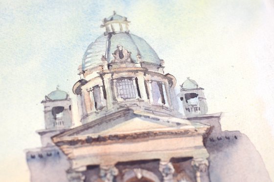 Belgrade, Serbia, Architectural sketch in watercolor