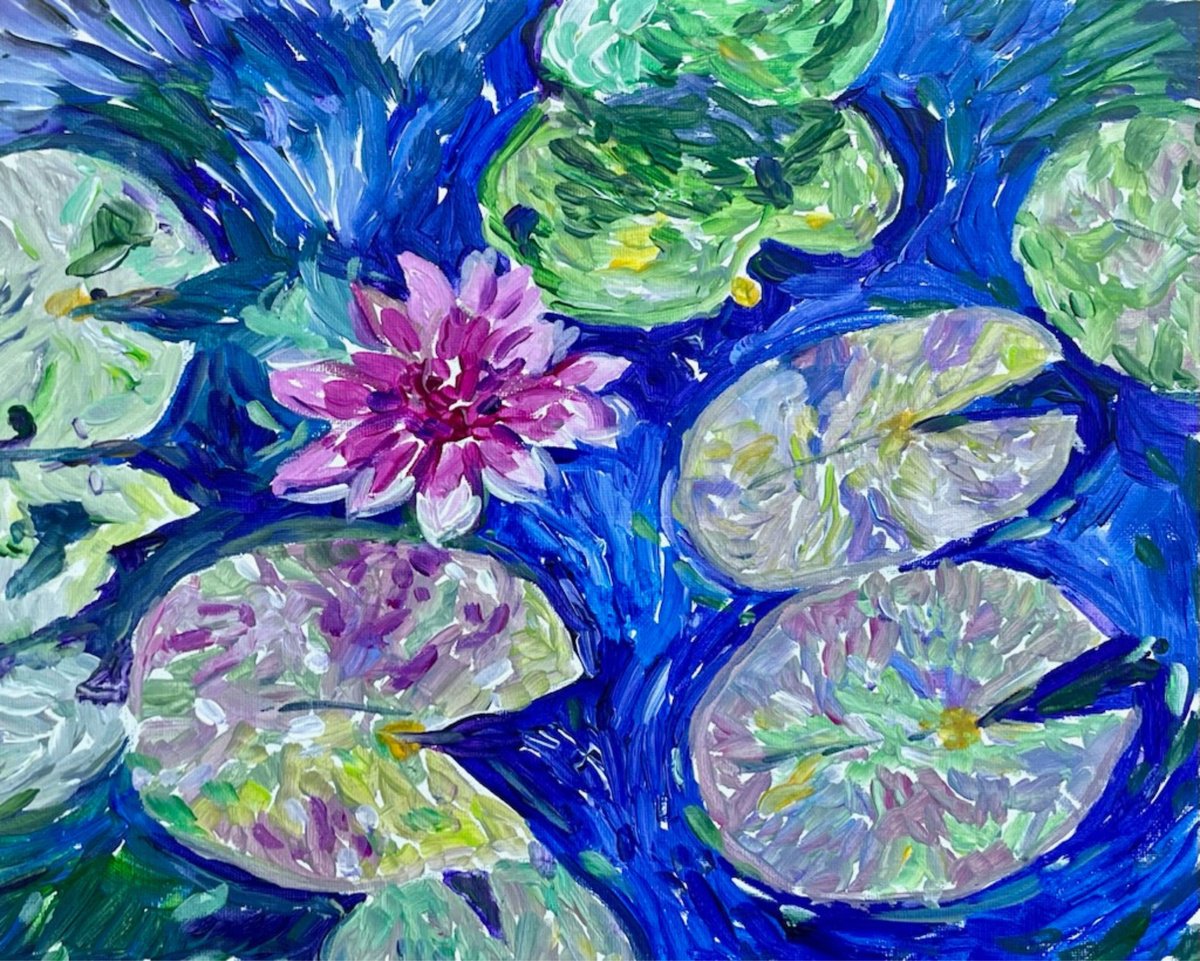 Expressive Botanical Acrylic Painting By Eliry Arts, 20 X 17, A Glimpse Of Monet, Original Artwork