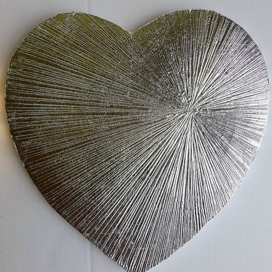 Love Heart order now for Valentines delivery Silver Textured Heart Shiny Stretched Canvas Artwork