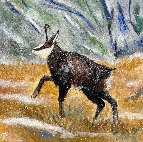 Goat Watercolor Painting, Chamois Artwork, Mountain Wall Art, Nursery Decor, Kids Room Art by Kate Grishakova