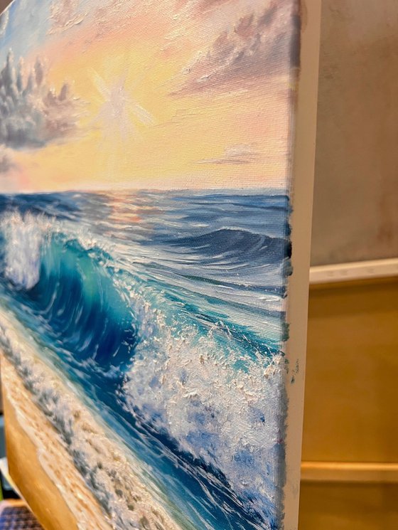 Sea waves and sunset