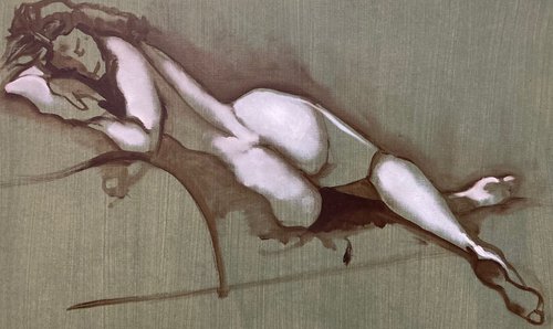 Reclining Nude (Green) by Tarja Laine