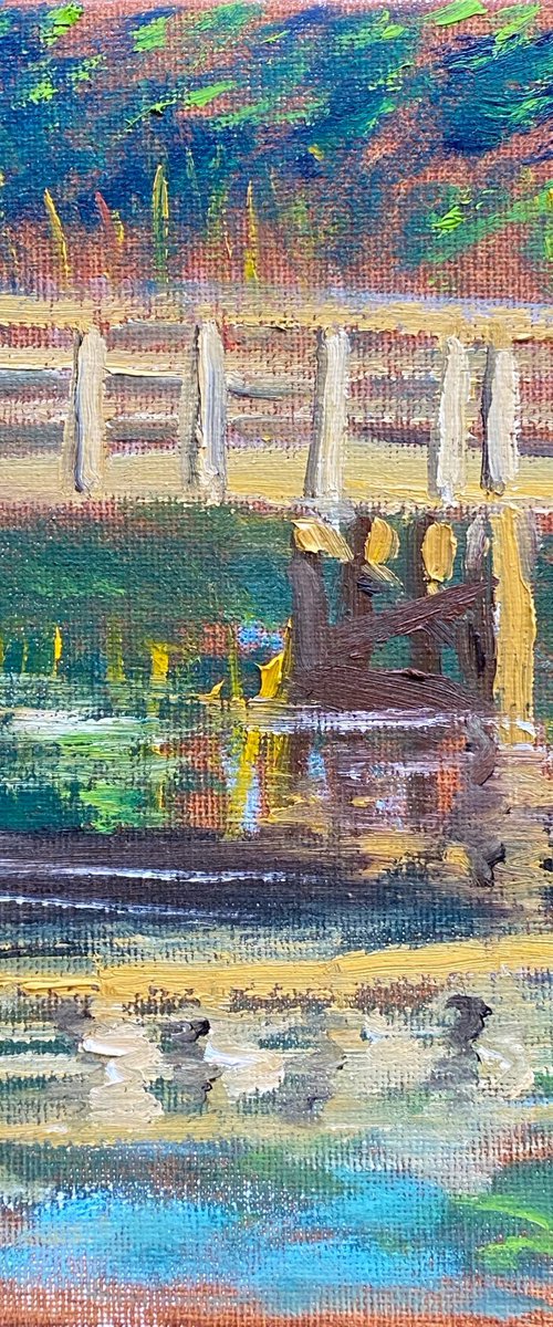 Small wooden bridge. Pleinair by Dmitry Fedorov