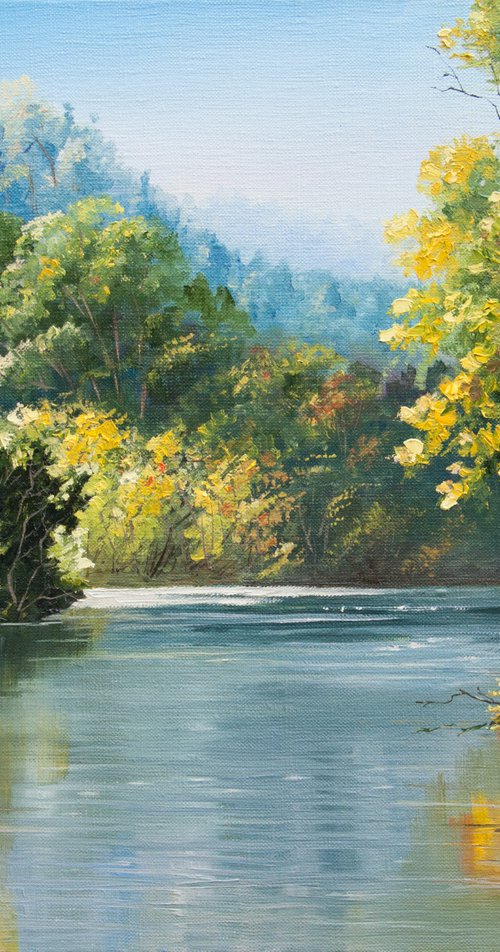 September. Oil painting. River landscape. 20 x 16in. by Tetiana Vysochynska