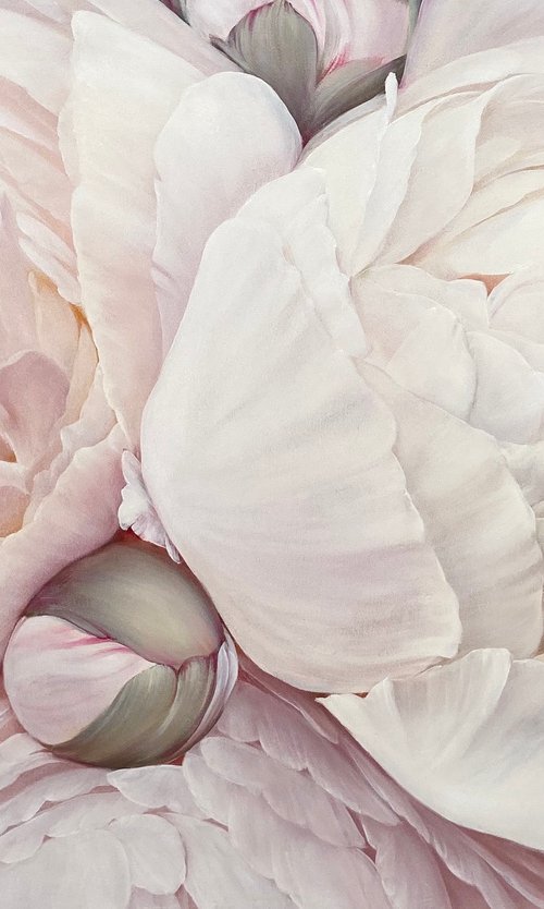 OIL PAINTING WITH WHITE PEONIES "AROMA” 70/100 cm by Alexandra Ozerova